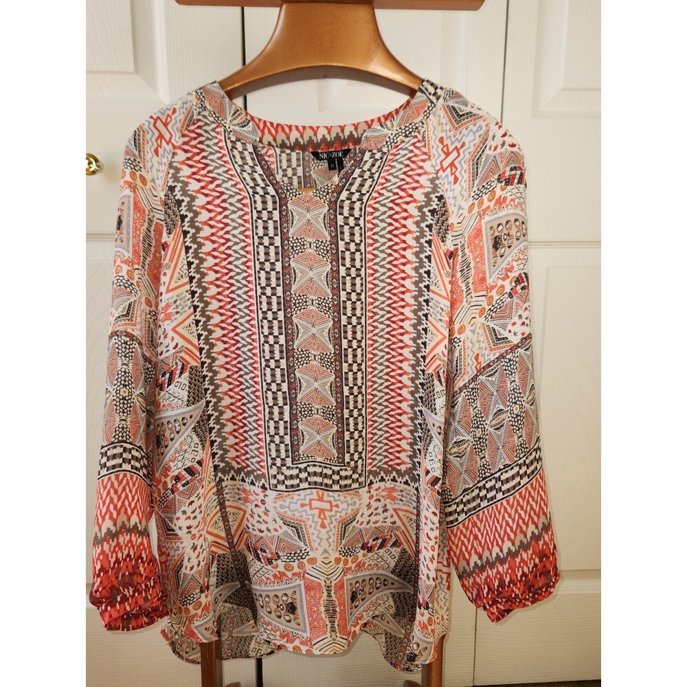 Nic + Zoe Summer Solstice Sheer Long Sleeve Blouse Sz M